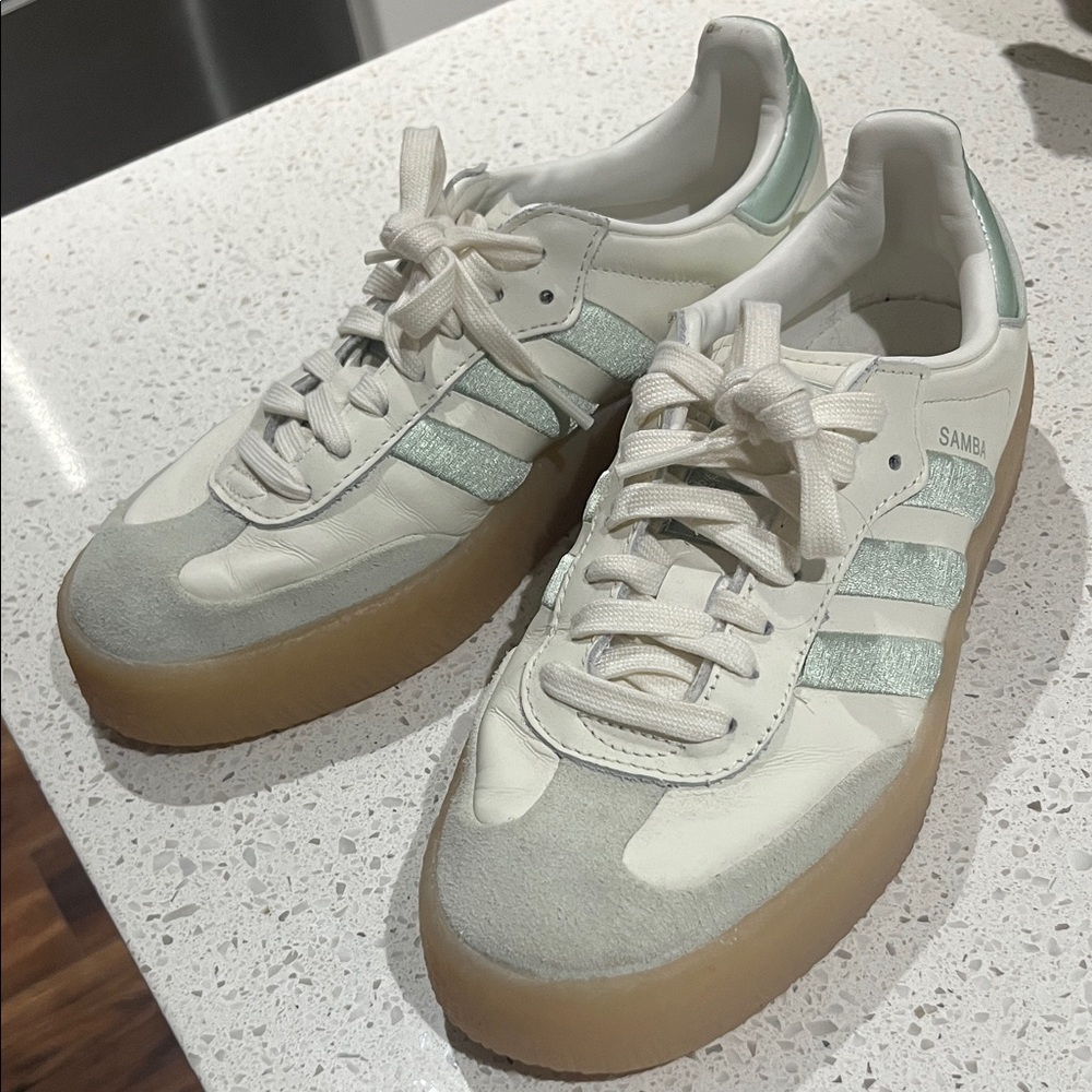 Adidas Samba White and Light Green Sneakers